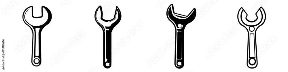 Poster various designs of wrenches displayed in a simple arrangement showcasing different shapes and styles