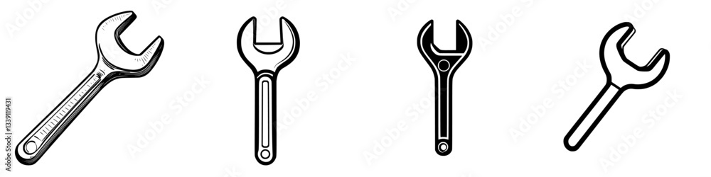 Poster various types of wrenches on a white background showcasing common tools used in mechanical work and 
