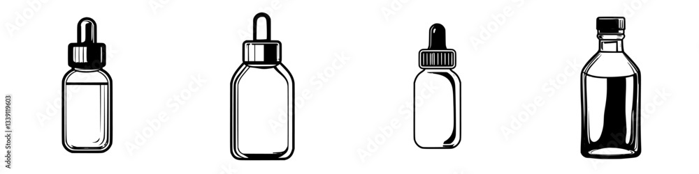 Aufkleber various dropper bottles and glass containers displayed on a white background for product design idea
