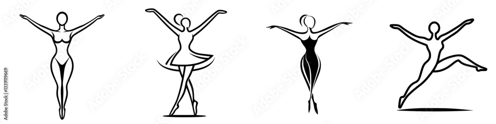 Poster figures in motion showcasing diverse dance styles with graceful poses and dynamic expressions