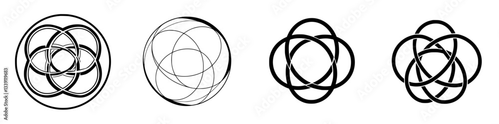 Poster artistic display of black and white circular patterns showcasing intricate geometric designs in a mi