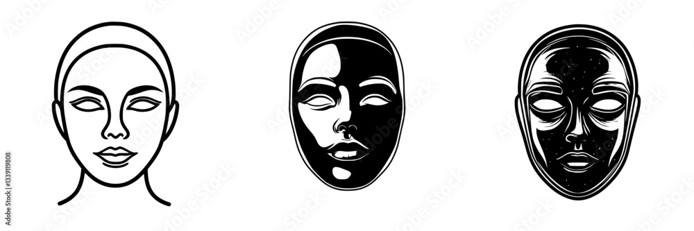 Aufkleber exploring the contrast of facial features through artistic mask representation in minimalistic style