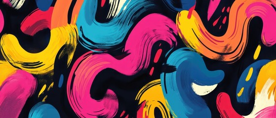 Handdrawn retro squiggles and loops in bold, vibrant colors, seamless pattern
