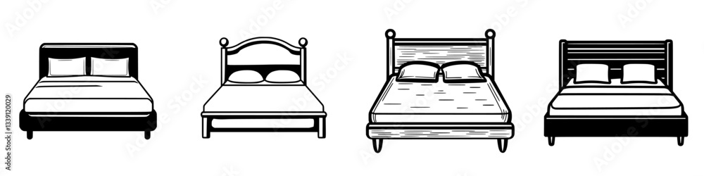 Poster various designs of beds displayed in a minimalist style showcasing different bed types and structure