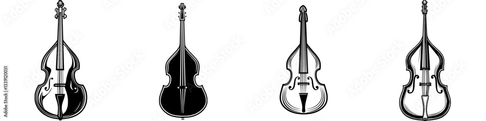 Poster different types of string instruments displayed in a row highlighting unique shapes and designs