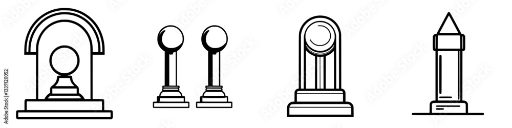 Poster simplicity in design showcased through various abstract monument shapes at midday in a minimalist st