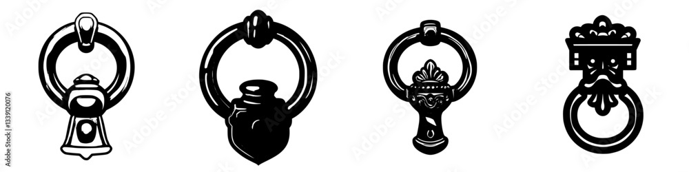 Poster different styles of door knockers arranged in a row showcasing various designs and craftsmanship