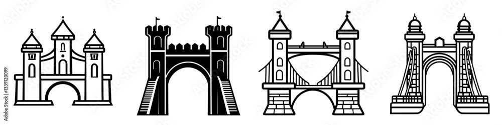 Poster various historical bridge designs showcasing architectural styles and structures from different eras