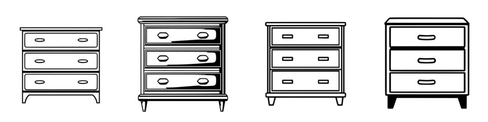Different styles of wooden dressers with drawers designed for bedroom storage