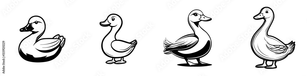Poster sketches of various duck characters showcasing different poses and expressions in a playful manner