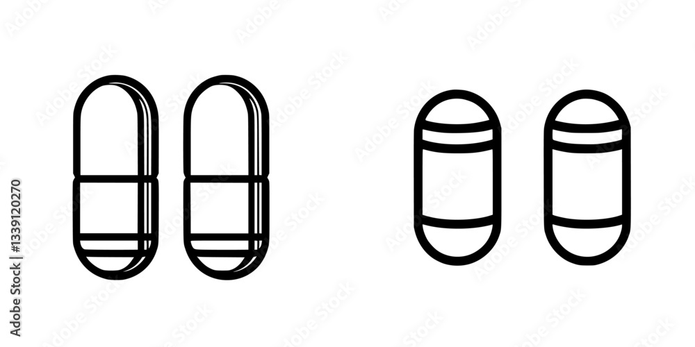 Poster distinctive designs of capsule shapes showcasing different pill configurations in a minimalistic sty