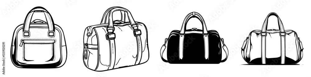 Poster different styles of bags displayed in a simple design showcasing various shapes and functions for tr