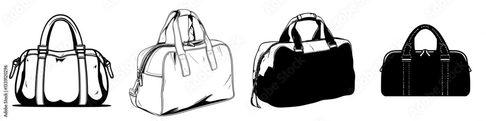 Poster various styles of bags on display illustrating different designs and functionalities for everyday us