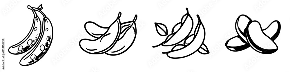 Poster illustrations of various banana varieties showcasing unique shapes and textures on a plain backgroun