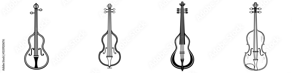Poster different types of traditional string instruments displayed in a row with intricate designs showcasi