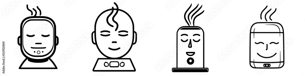 Poster creative illustrations of characters with steam, showcasing various expressions and designs in a min