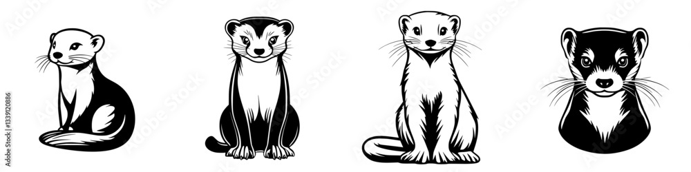 Aufkleber various illustrations of weasels showing different poses and expressions in a minimalist design styl