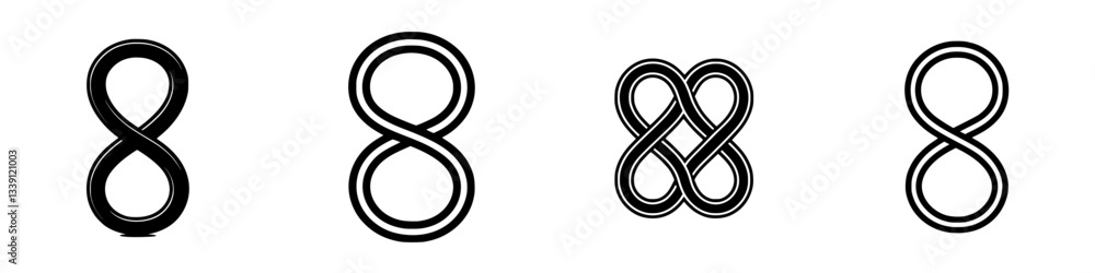 Poster different representations of the number eight displayed in various artistic styles and designs