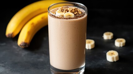 Deliciously Creamy Chocolate Banana Smoothie Garnished with Fresh Bananas