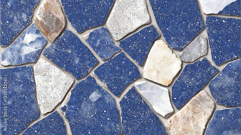 Poster beautiful blue mosaic tile design featuring irregular shapes and unique textures for elegant spaces