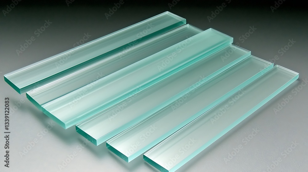 Aufkleber clear glass strips in different sizes displaying transparency and reflective properties on surface