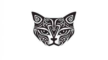 Fototapeta premium Tribal cat face, white background, design element, tattoo art