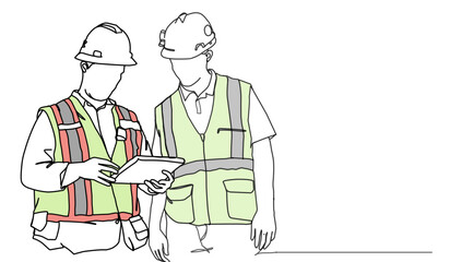 Line Art Drawing of a Construction Architect Working at a Site