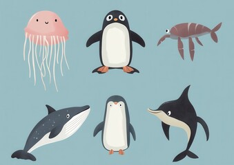 Obraz premium Cute Pixel Art Sea Creatures Illustration