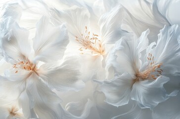 Delicate White Flowers Softly Lit Against a White Background