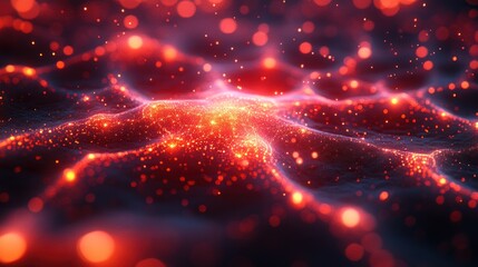 Fototapeta premium Abstract red glowing particles wave background.