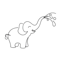 Happy Elephant Sprinkling Water, Online Drawing, Cute, Playful, Summer, Fun, Joyful, Cartoon, Ills