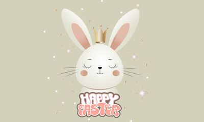 easter bunny with easter eggs rabbit with crown, cartoon