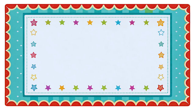 Colorful Star Frame Border Design Teal, Red, White Background, Template