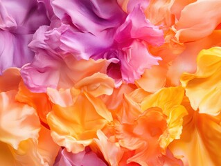 Vibrant petals create a colorful explosion of warm oranges and soft pastels in a floral display