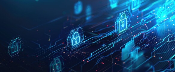 Cybersecurity concept with digital locks and circuit network,World Password Day
