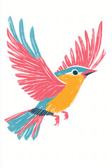 Obraz premium Colorful Bird in Flight: A vibrant illustration of a bird in full flight, showcasing a dynamic pose with outstretched wings, captured with a creative and artistic flair. 