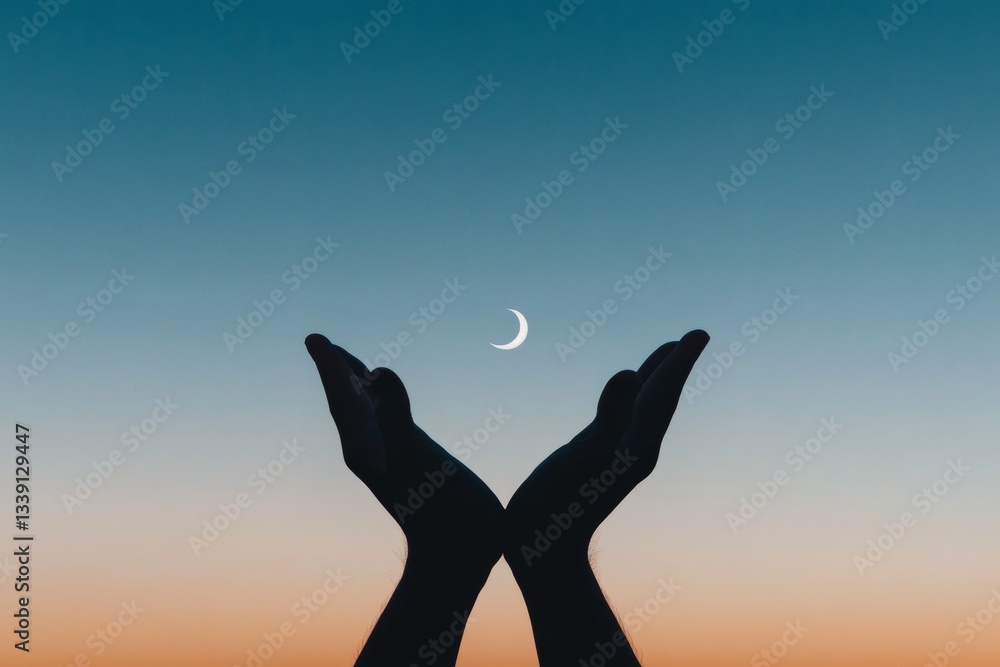 Poster embracing the crescent moon at twilight generative ai