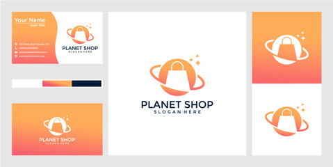 Pixel Art Planet Shop Logo Design with Orange Gradient