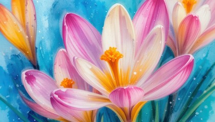 Fototapeta premium Blooming crocus flowers garden artwork bright colors close-up nature beauty