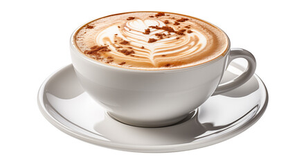 Cappuccino Coffee Aromatic Drink in White Cup, Hot Foam for Warm Cafe Energy.