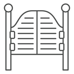 Door to saloon thin line icon, west desert concept. Vector graphics. Tavern wooden doors sign on white background, outline style icon for mobile or web design.