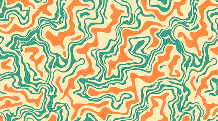 Obraz premium Abstract Artistic Swirls: A vibrant, seamless pattern of abstract, artistic swirls in a harmonious blend of orange, teal and cream color. 