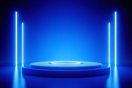 futuristic room with a round table and a light on it