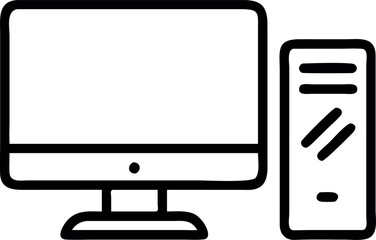 Web"Minimalist Desktop Computer Icon Featuring a Monitor and Tower for Technology Themes"