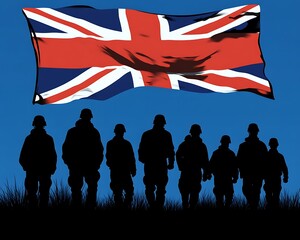 UK Soldiers Silhouette for Flag, Remembrance Day.