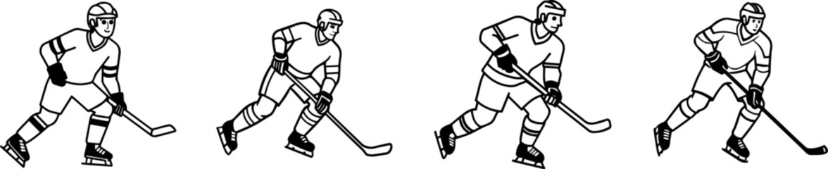 Fototapeta premium A Set of Hockey player lineart vector illustration