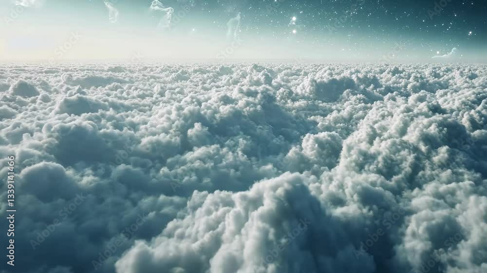 Poster vast celestial expanse adorned with clouds and twinkling stars floating through the universe, 4k uni