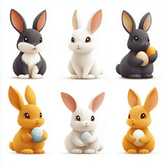 Fototapeta premium A vector pack of minimalist Easter bunny silhouettes in black, white, and pastel colors