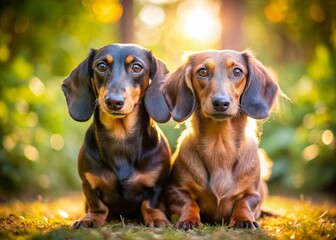 Adorable Dachshunds in Sunny Garden - Long Exposure Photography