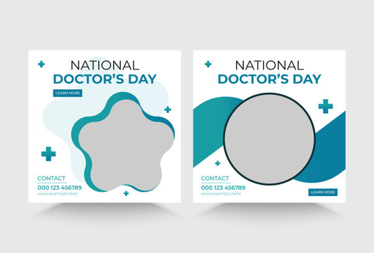 National doctors day hand drawn ig post collection, Happy Doctor's Day. July 1st. National Doctor's Day Vector Design Template. National Doctors day social media banner design template